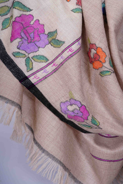 Natural Kani floral Pashmina Shawl