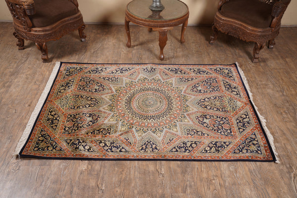 Navy Blue And Rust Tone Kashmir Carpet
