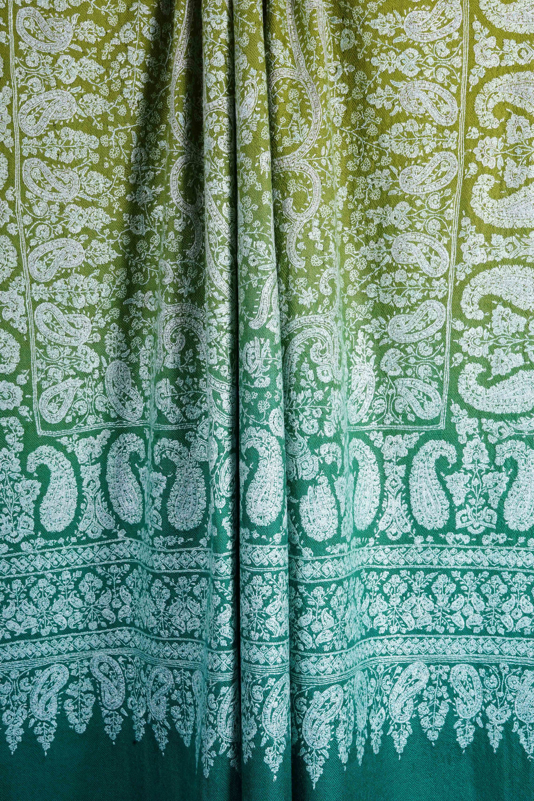 Green And Lemon Embroidery Pashmina Cashmere Shawl