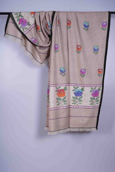 Natural Kani floral Pashmina Shawl