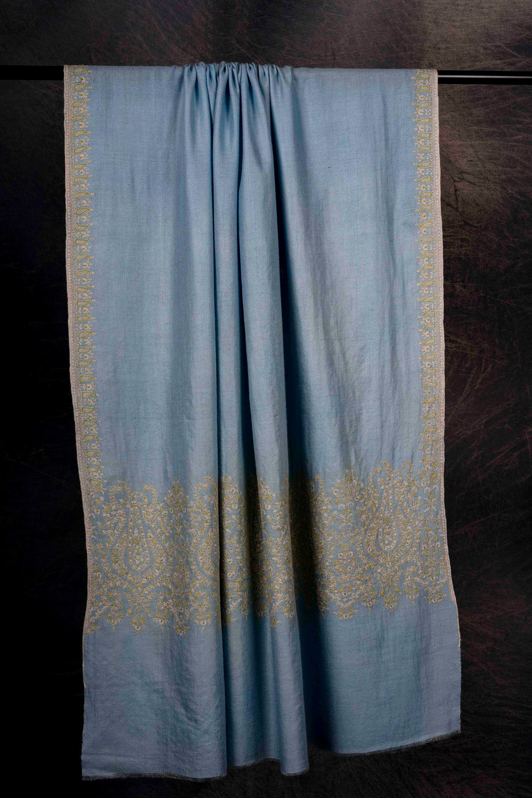 Sky Blue Big Border Embroidery Cashmere Pashmina Shawl