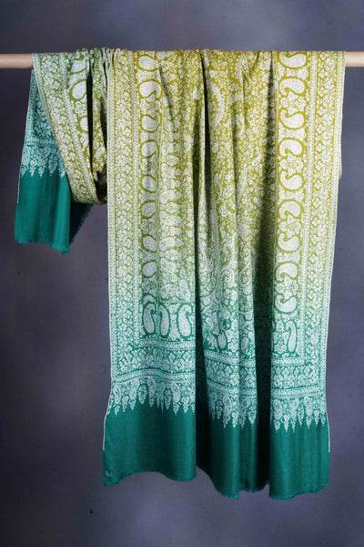 Green And Lemon Embroidery Pashmina Cashmere Shawl