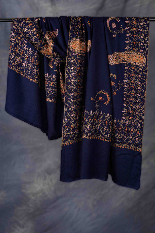 Blue Big Motifs Sozni Embroidery Shawl