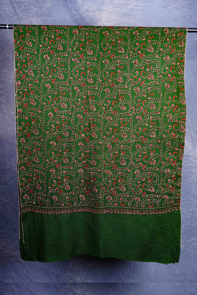 Green Base Jali Sozni Embroidery Merino Wool Scarf