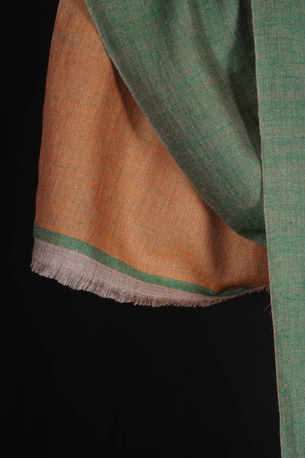 Reversible Green and Orange Cantaloupe Handwoven Cashmere Pashmina Shawl — pashmina shawl reverse side