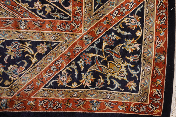 Navy Blue And Rust Tone Kashmir Carpet