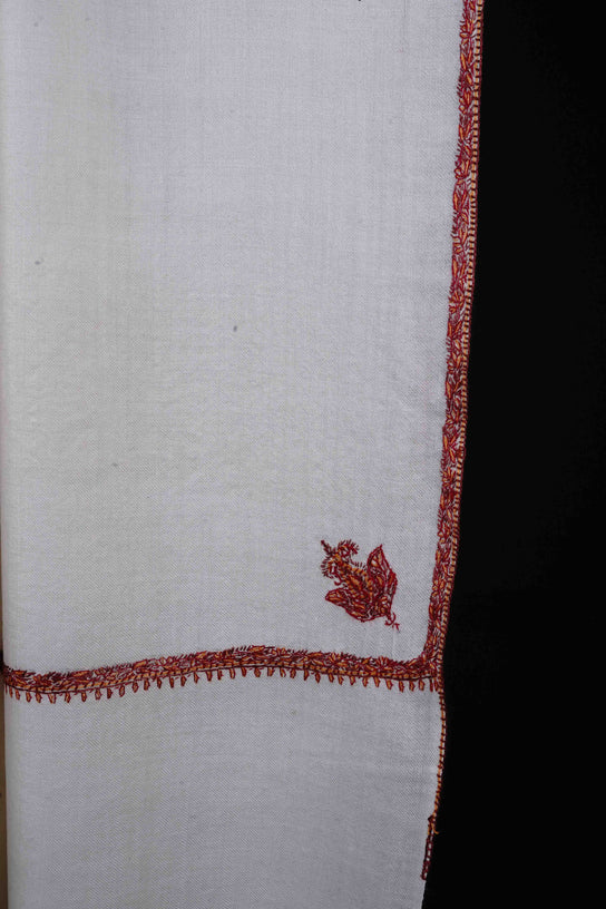 White Base With Border Embroidery Cashmere Pashmina Shawl