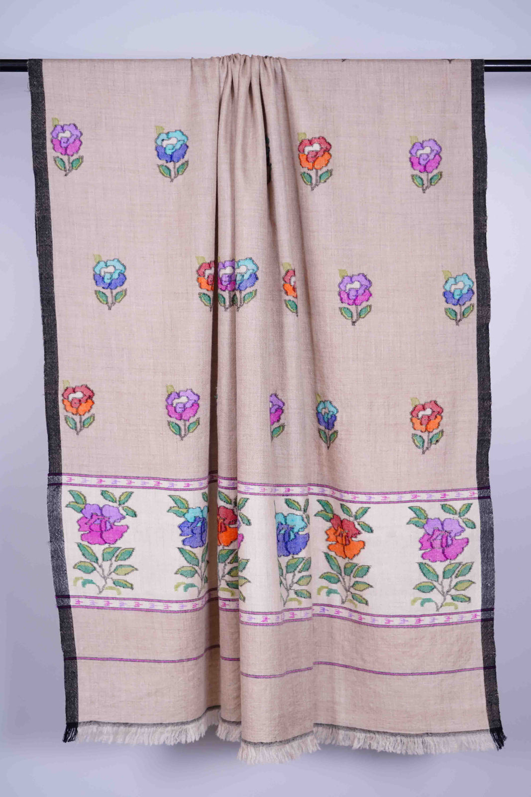 Natural Kani floral Pashmina Shawl