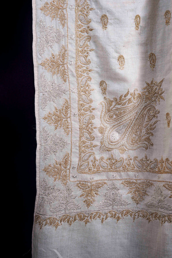 3 Yard Ivory Base With Golden and Silver Tilla Embroidery Pashmina Shawl — pashmina shawl detail