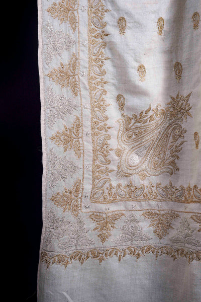3 Yard Ivory Base With Golden and Silver Tilla Embroidery Pashmina Shawl