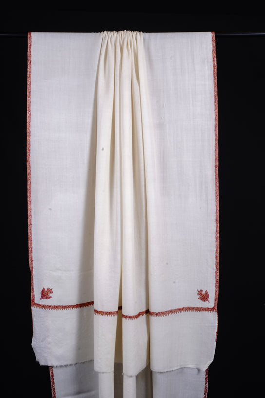 White Base With Border Embroidery Cashmere Pashmina Shawl