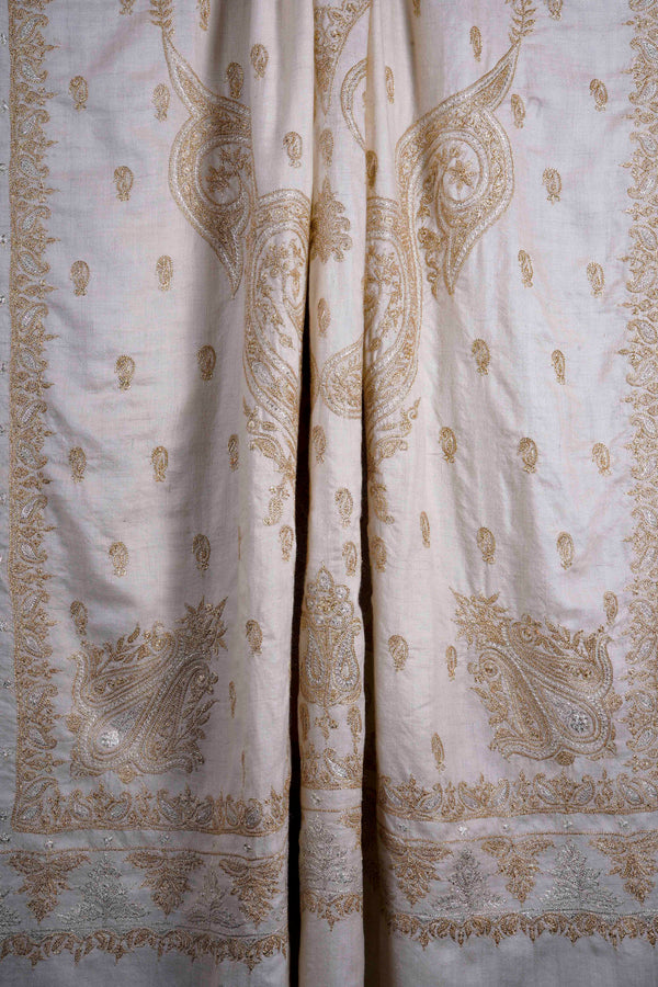 3 Yard Ivory Base With Golden and Silver Tilla Embroidery Pashmina Shawl