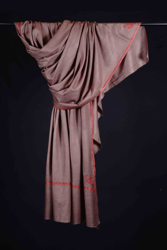 Natural Base With Border Embroidery Cashmere Pashmina Shawl