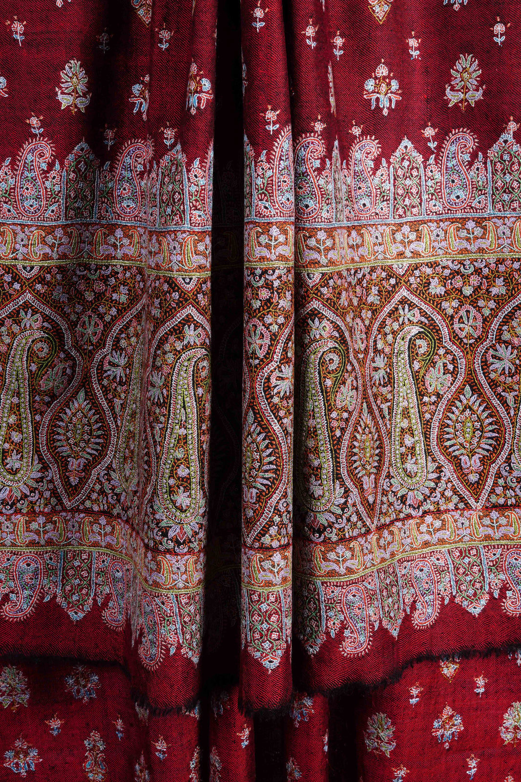 Maroon Multicolor Embroidery Pashmina Cashmere Shawl