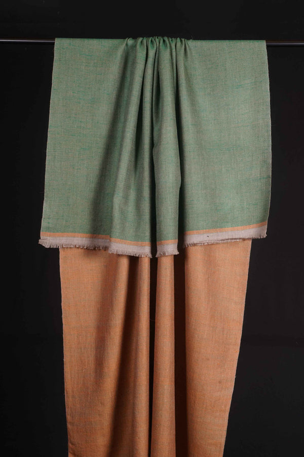Reversible Green and Orange Cantaloupe Handwoven Cashmere Pashmina Shawl — reversible pashmina shawl handwoven in Kashmir