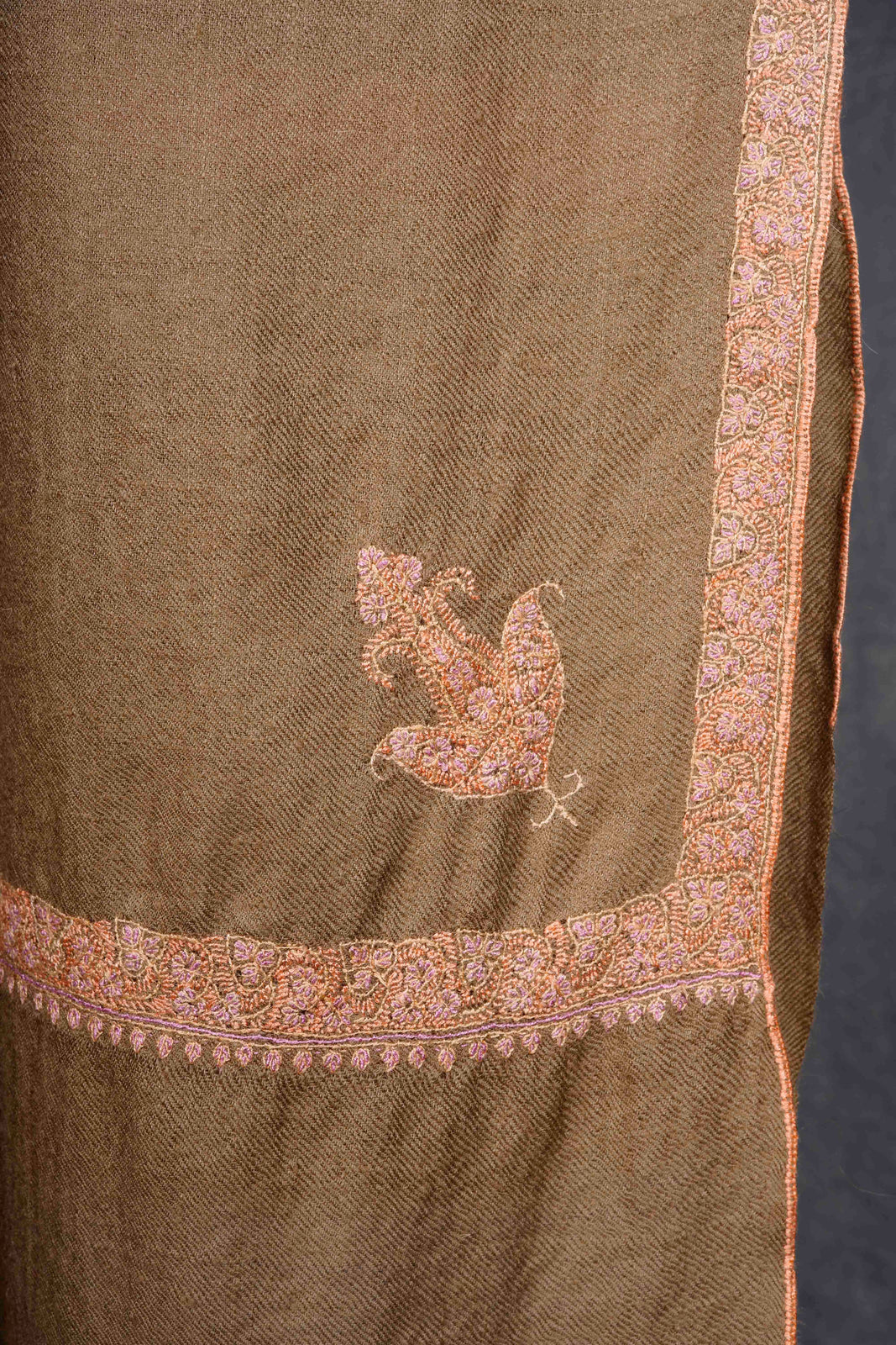 Beige colour with Small Border Embroidery Cashmere Pashmina Scarf