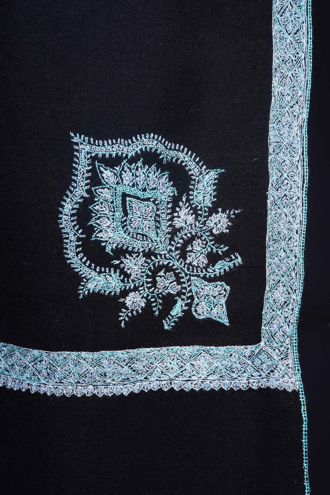 Black Base Cone Motif Sozni Embroidery Cashmere Pashmina Shawl