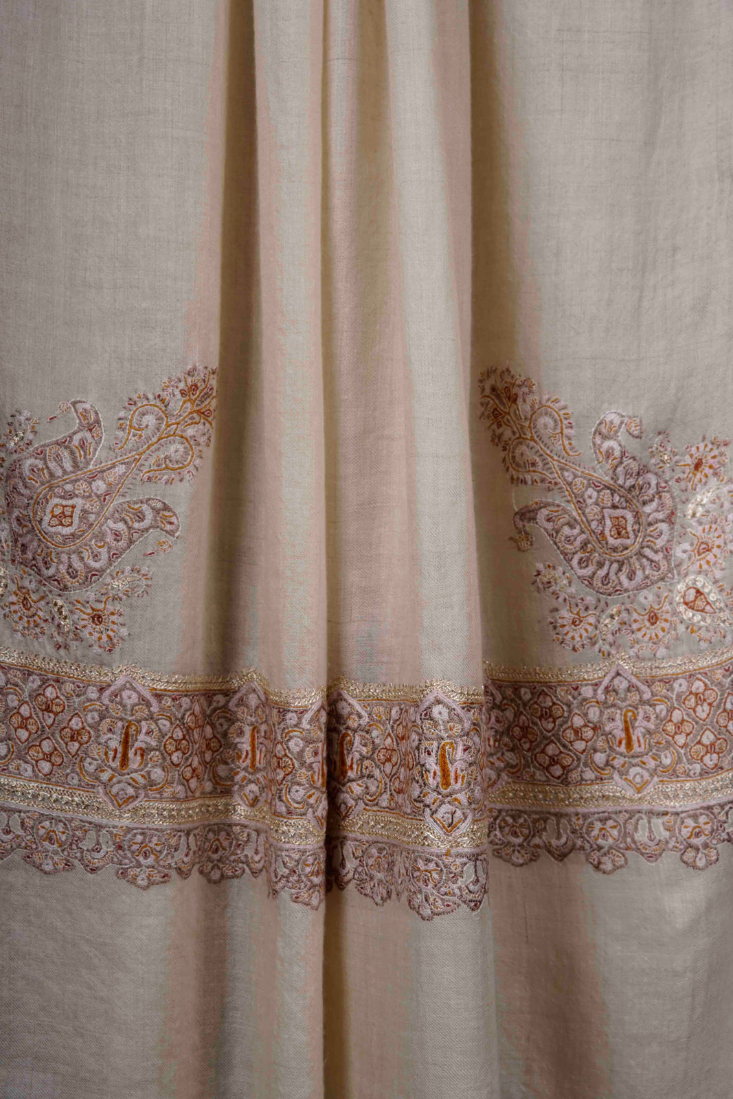 Ivory Big Border Embroidery Cashmere Pashmina Shawl