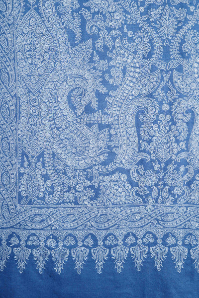 Petrol Blue Jamawar Embroidery Pashmina Shawl