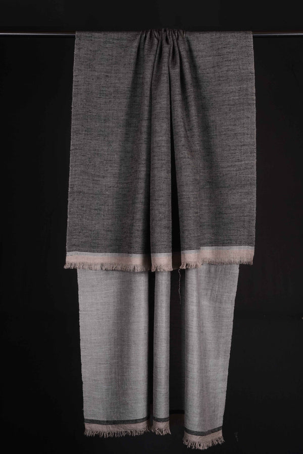 Reversible Silver and Light Black Handwoven Cashmere Pashmina Shawl — reversible pashmina shawl handwoven in Kashmir