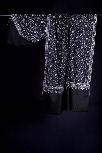 Black Base Jali Embroidery Cashmere Pashmina Shawl