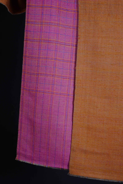 Reversible Pink Checked and Mustard Handwoven Cashmere Pashmina Shawl