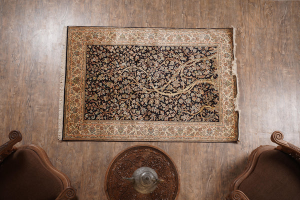 Ivory and Black Floral kashmir carpet