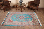 Turquoise And Rust Tone Kashmir Carpet