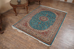 Turquoise And Rust Tone Kashmir Carpet