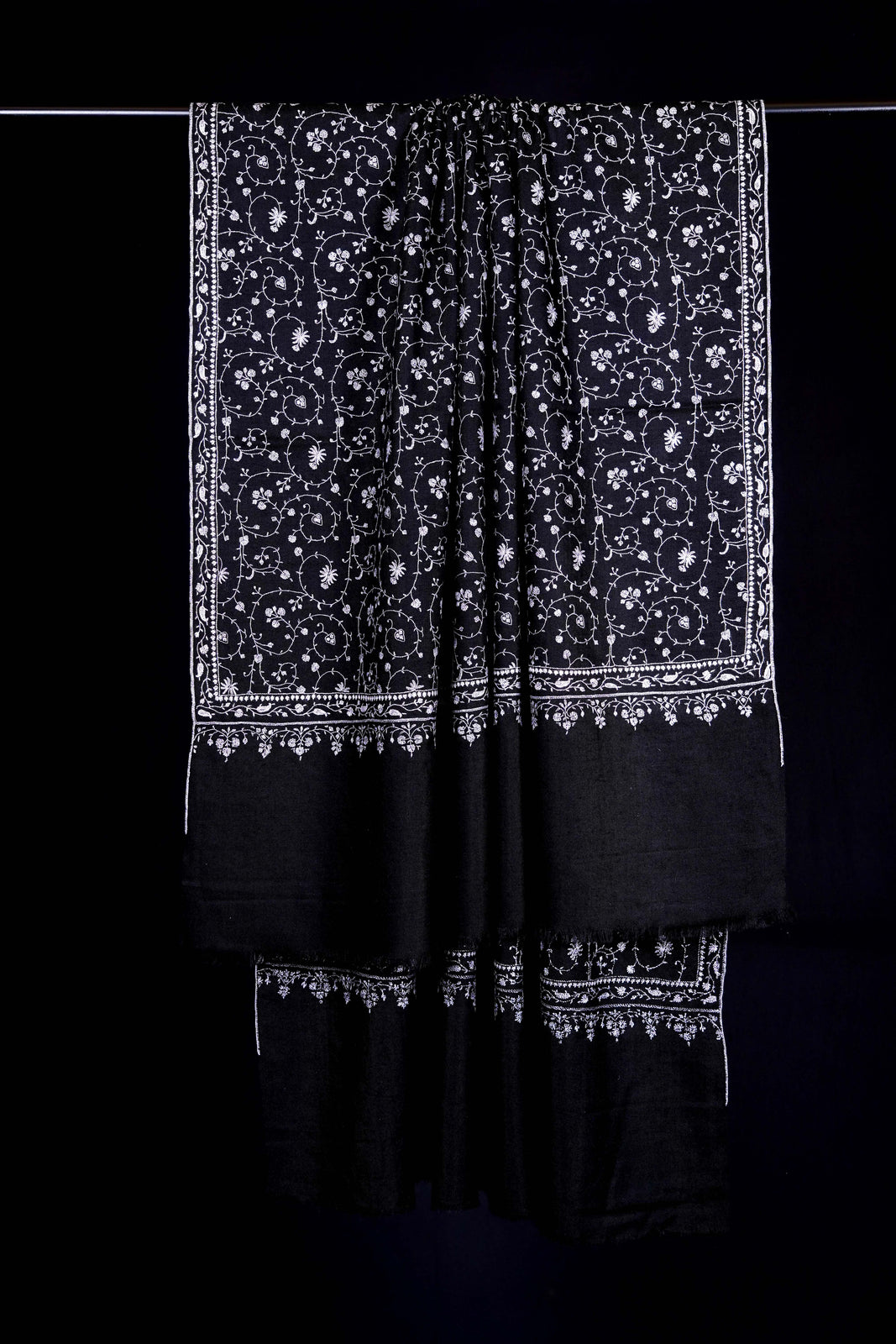 Black Base Jali Embroidery Cashmere Pashmina Shawl