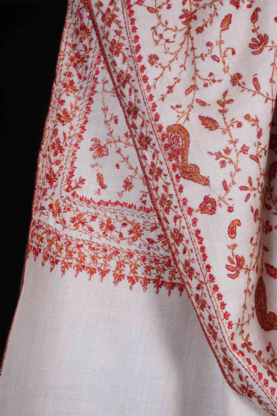 Ivory Jali Embroidery Cashmere Pashmina Shawl