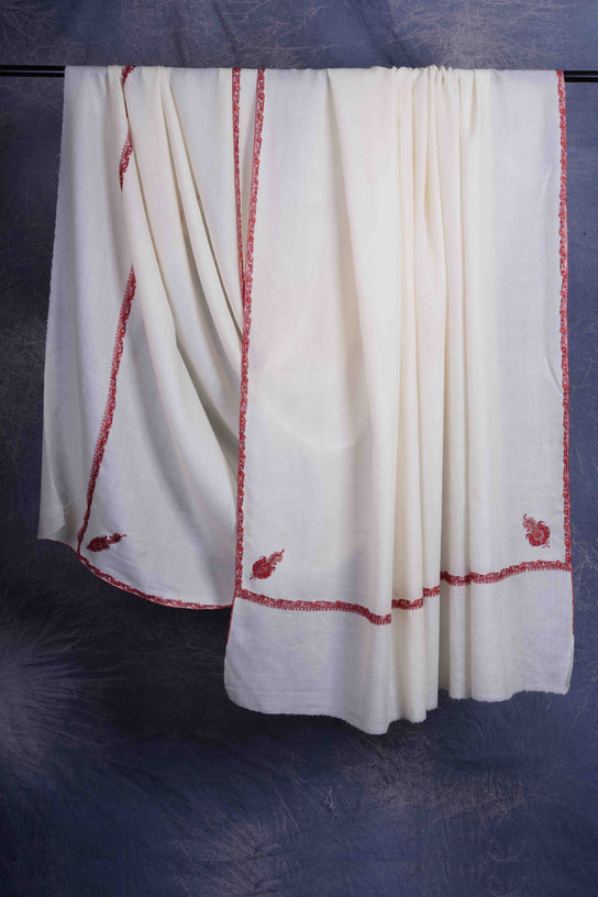 3 yard Ivory Base With Border Embroidery Merino Shawl