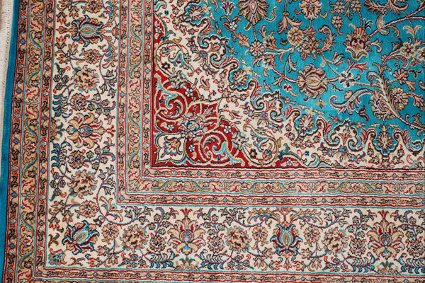 Turquoise And Rust Tone Kashmir Carpet