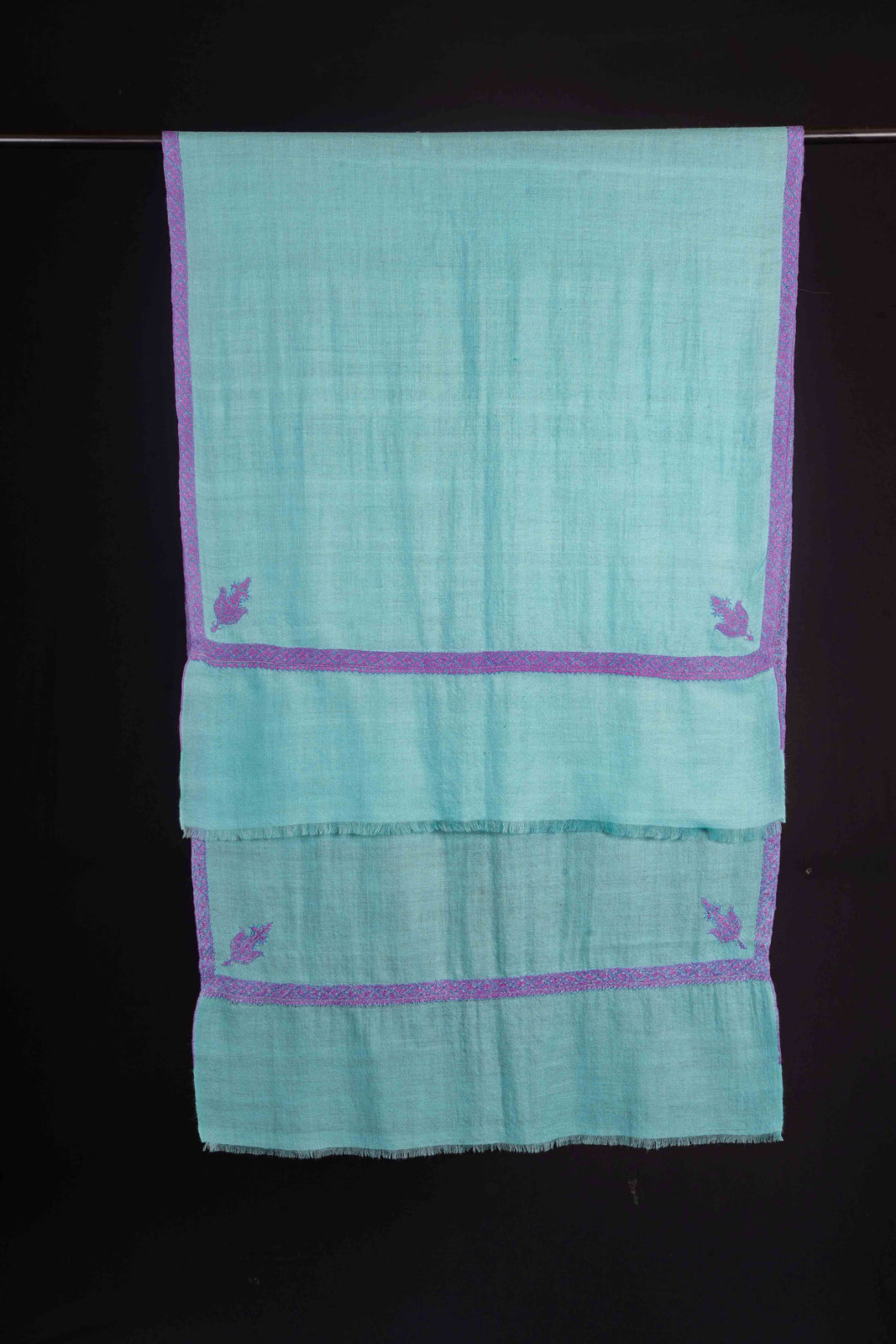Seafoam Green Base With Purple Color Border Embroidery Cashmere Pashmina Scarf