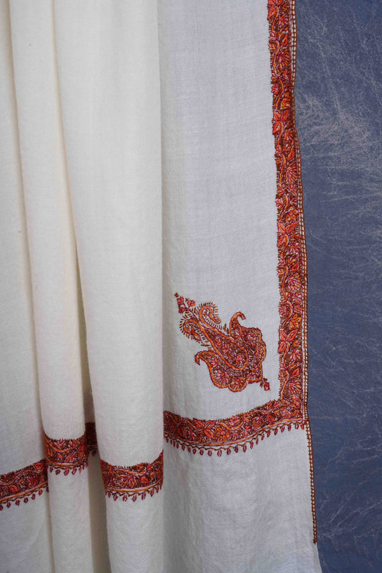 3 yard Ivory Base With Border Embroidery Merino Shawl