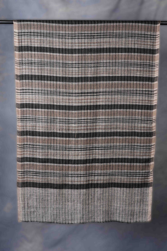 Big Black,Ivory And Natural Striped Handwoven Cashmere Pashmina Scarf