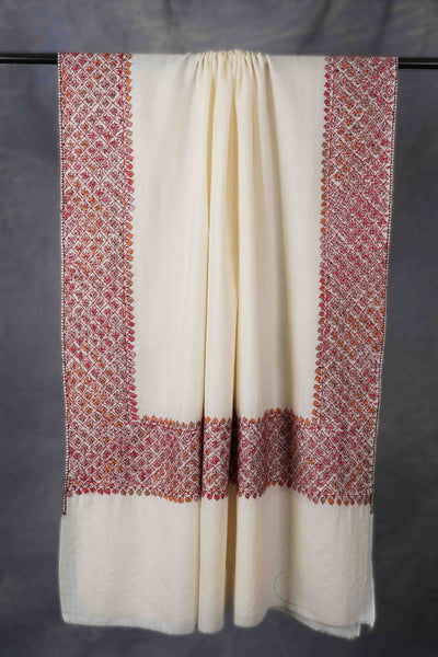 Ivory Base Border Embroidery Merino Shawl