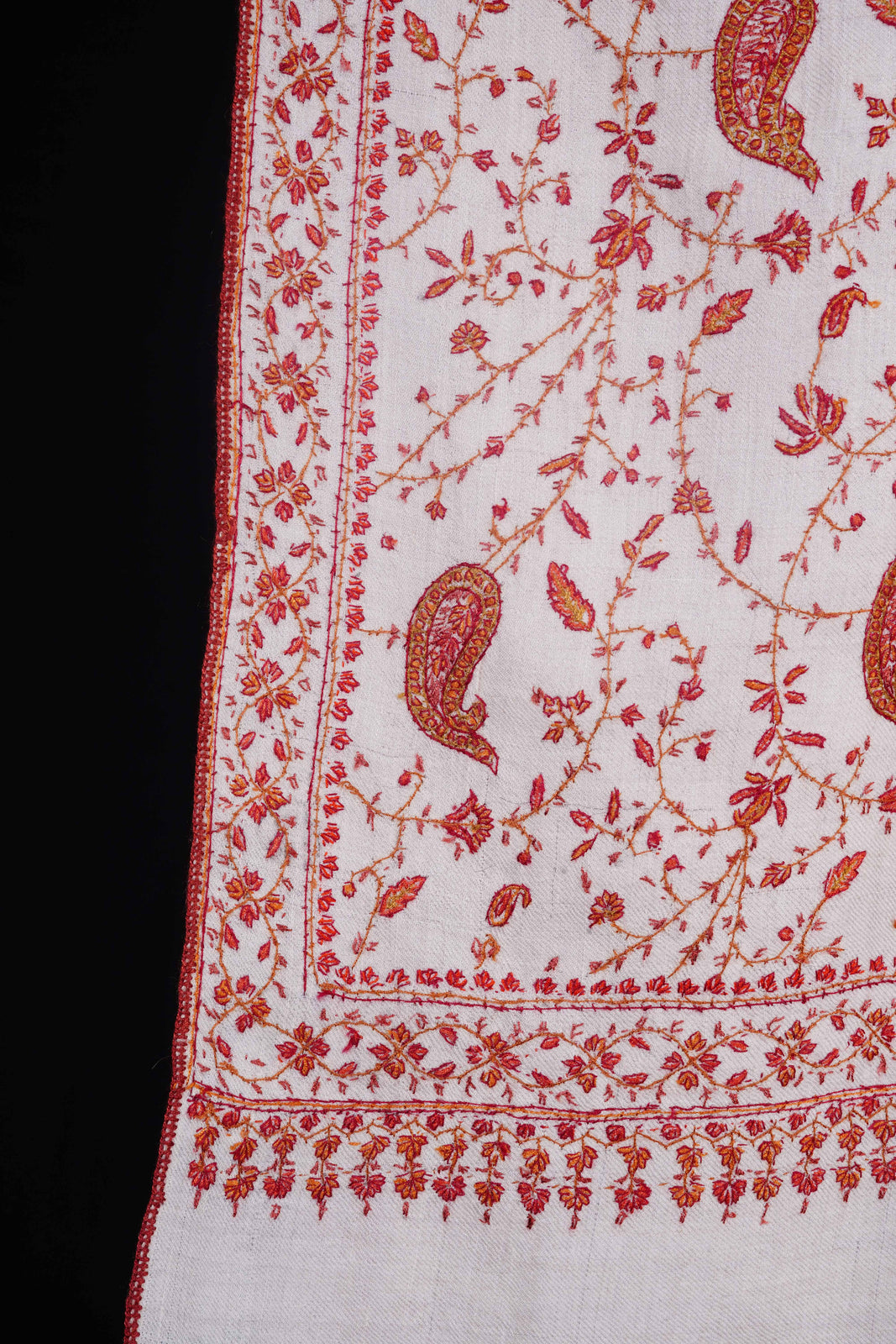 Ivory Jali Embroidery Cashmere Pashmina Shawl