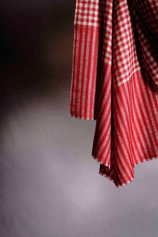 Red Checked Handwoven Cashmere Pashmina Shawl