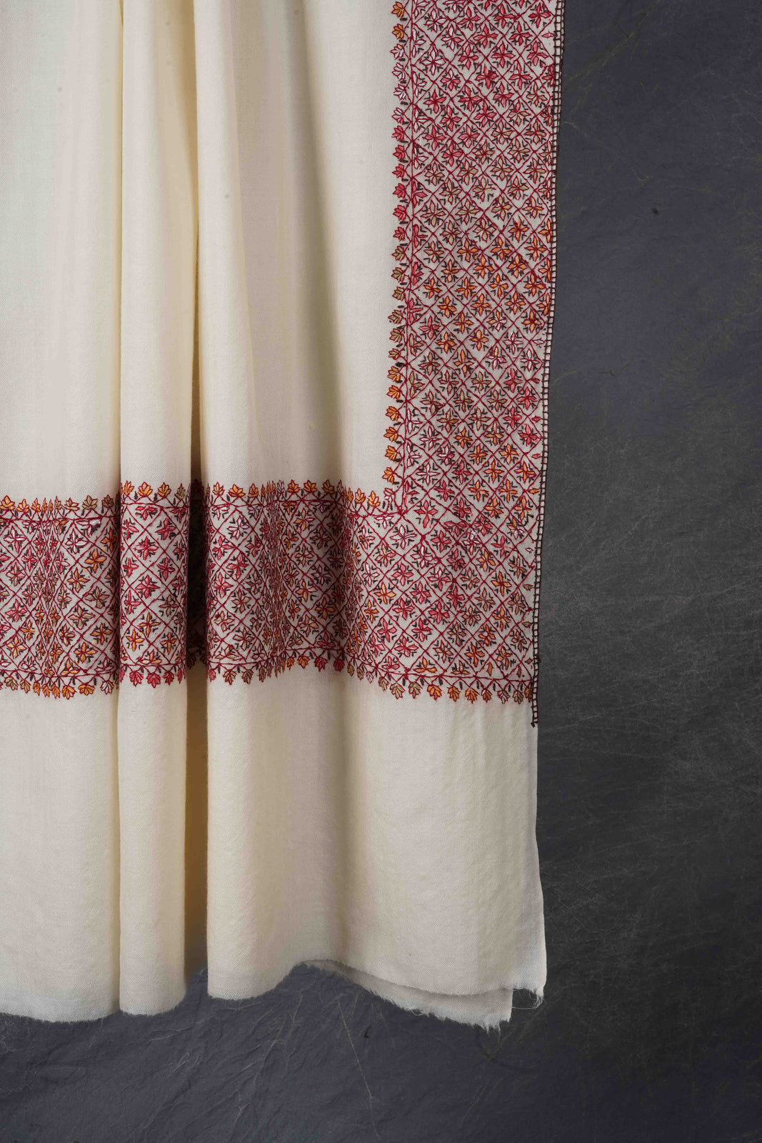 Ivory Base Border Embroidery Merino Shawl