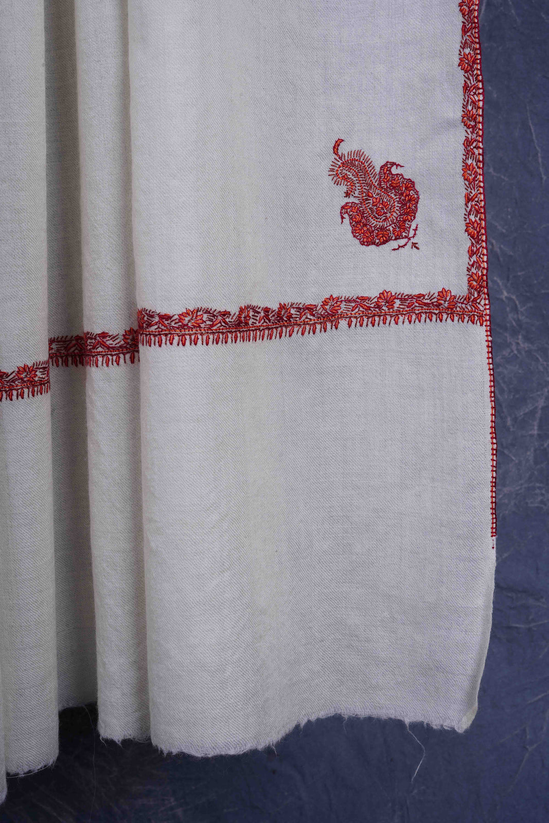 3 Yard White Base With Small Border Embroidery Merino Shawl