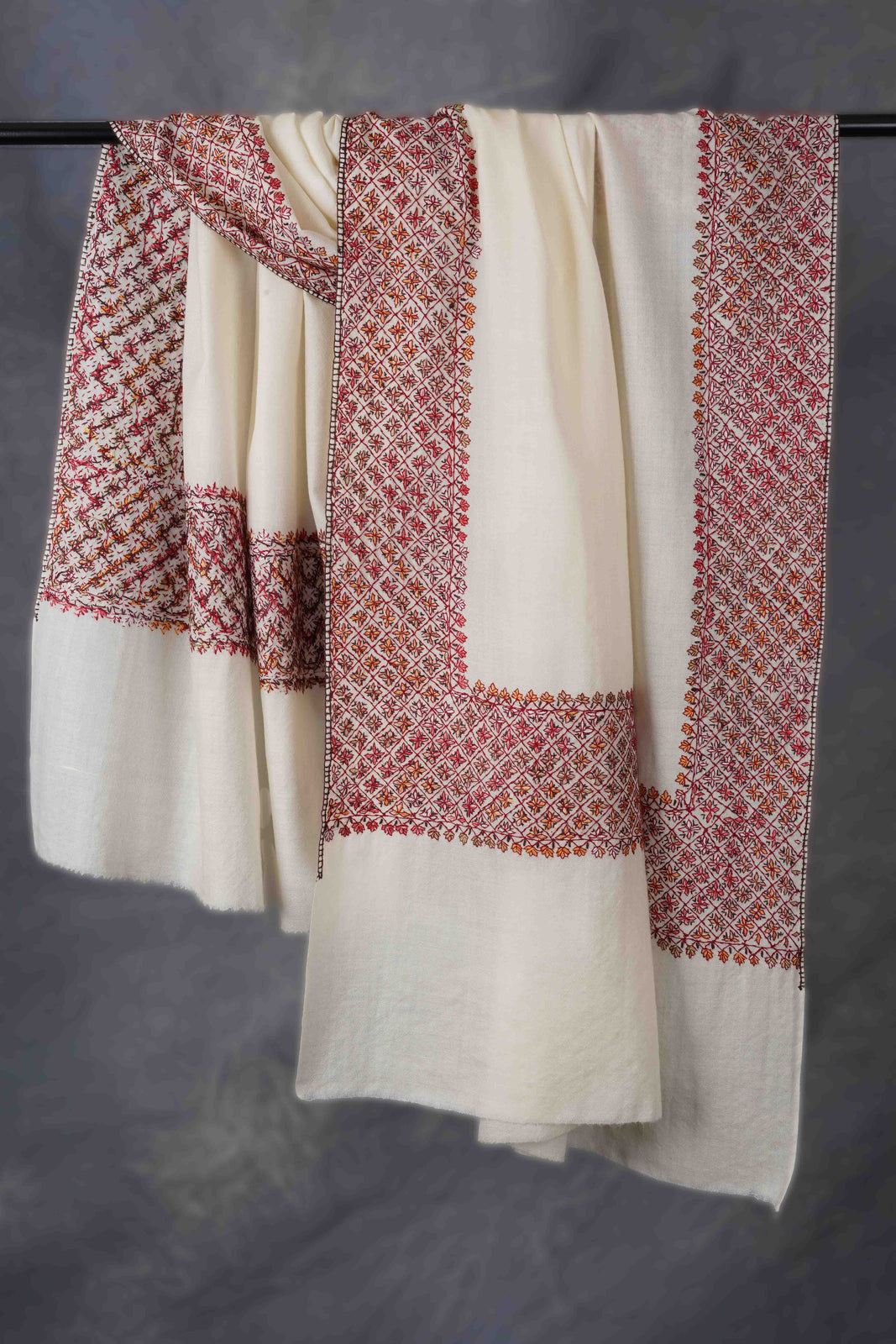 Ivory Base Border Embroidery Merino Shawl