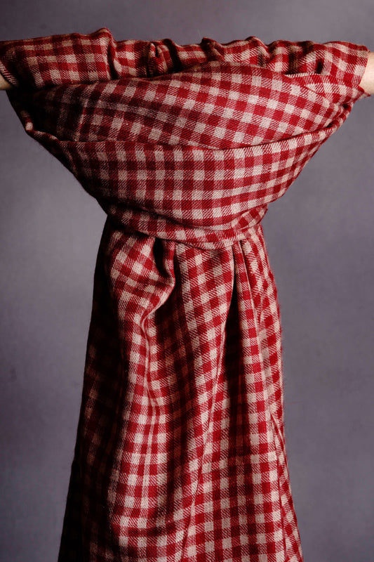 Red Checked Handwoven Cashmere Pashmina Shawl
