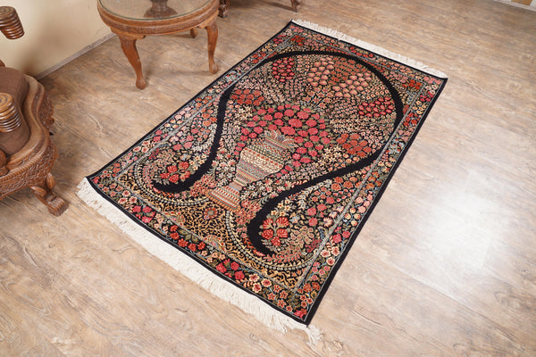 Navy Blue And Pink Floral kashmir carpet