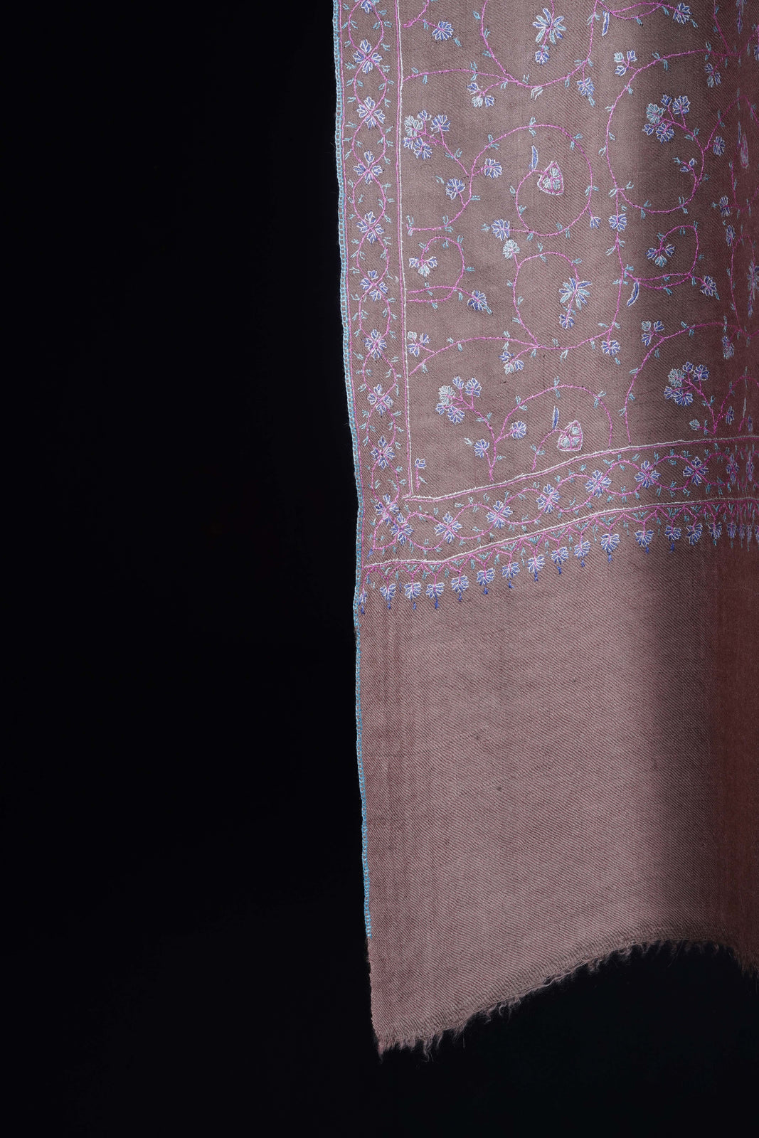 Un Dyed Natural Jali Embroidery Pashmina Cashmere Shawl