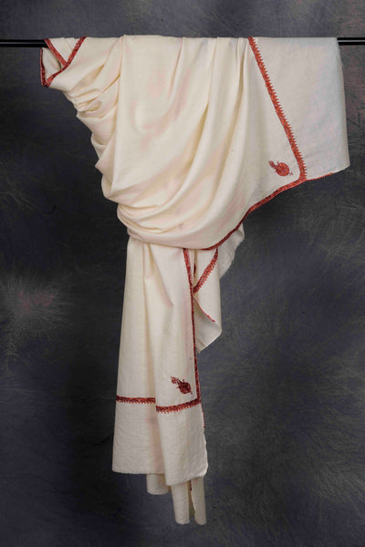 Ivory Base With Small Border Embroidery Cashmere Pashmina Shawl