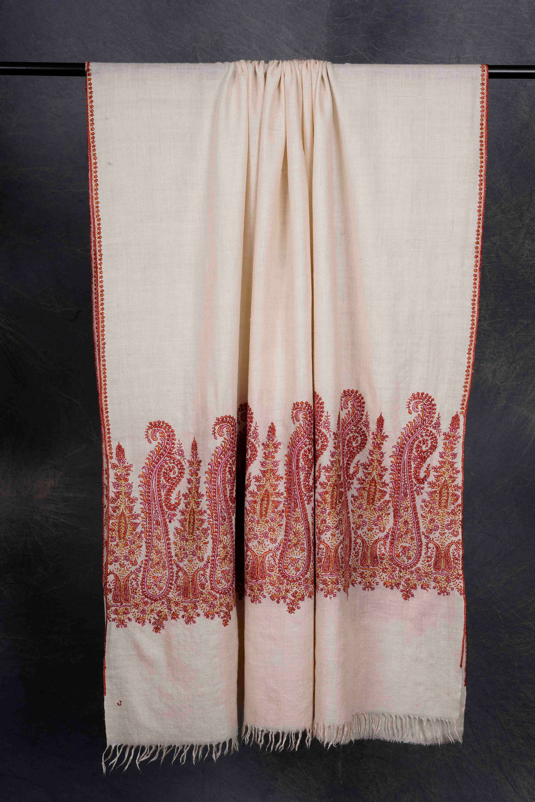 Ivory Base Big Border Embroidery Cashmere Pashmina Shawl