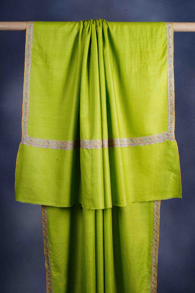 Lime Green Border Embroidery Cashmere Pashmina Shawl
