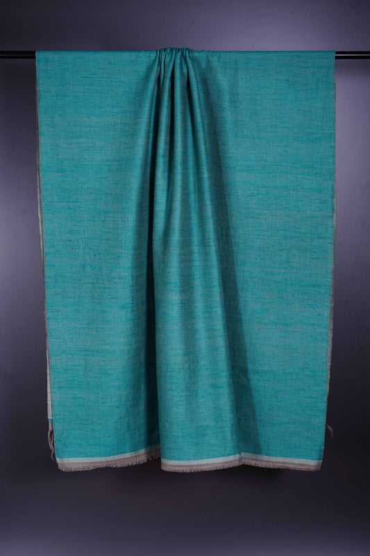 Reversible Turquoise and Tea Green Handwoven Cashmere Pashmina Shawl