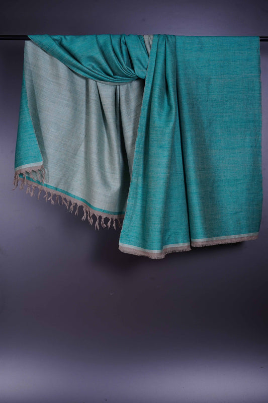 Reversible Turquoise and Tea Green Handwoven Cashmere Pashmina Shawl